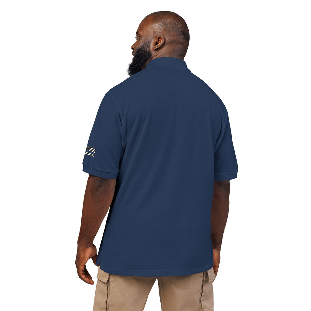 LIV 4 Patriotic Embroidered Premium Polo | Blue Line USA Flag on Sleeve | Relaxed Fit