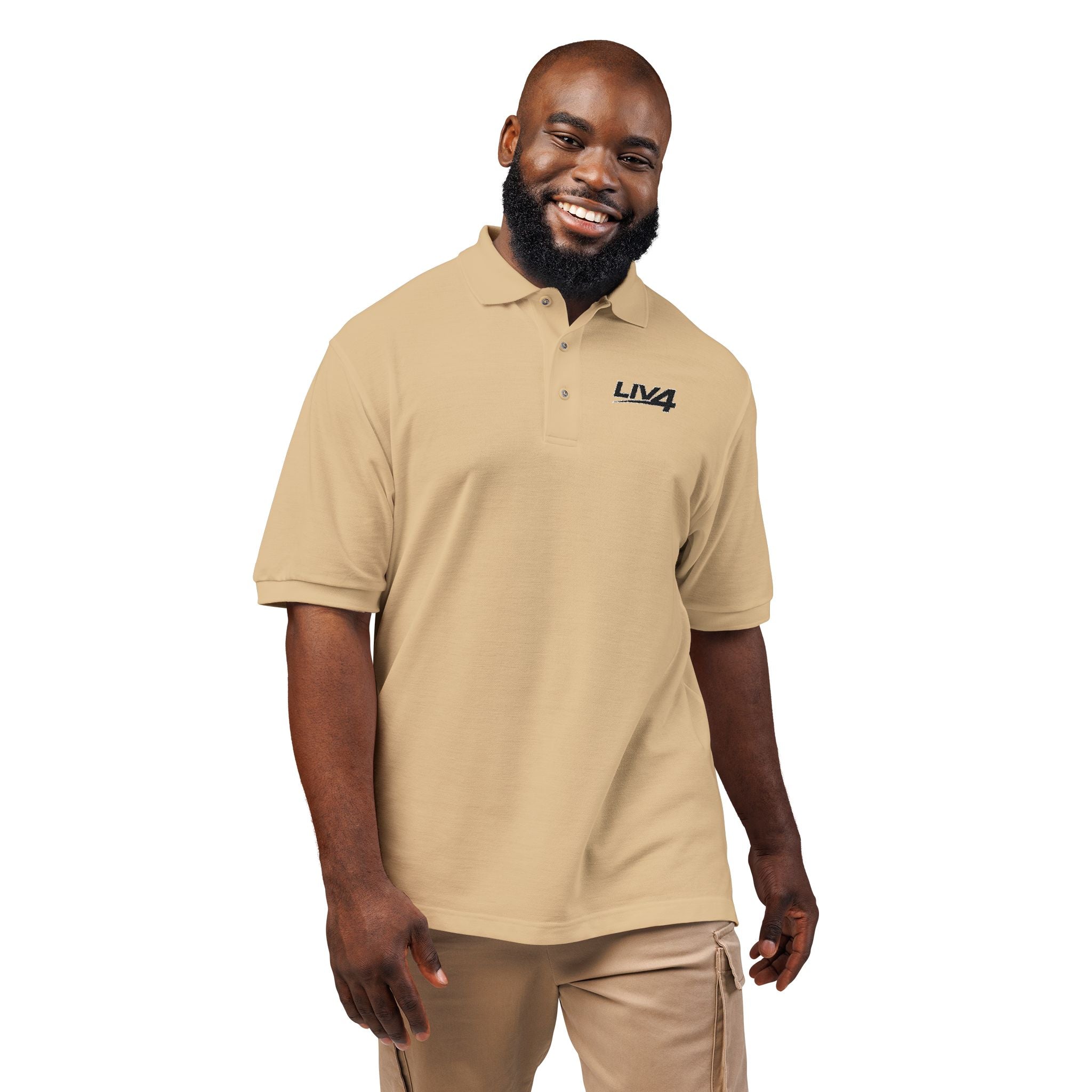 LIV 4 Patriotic Embroidered Premium Polo | Red Line USA Flag on Sleeve | Relaxed Fit