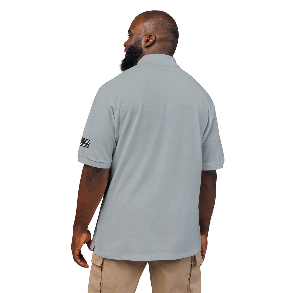 LIV 4 Patriotic Embroidered Premium Polo | Red Line USA Flag on Sleeve | Relaxed Fit