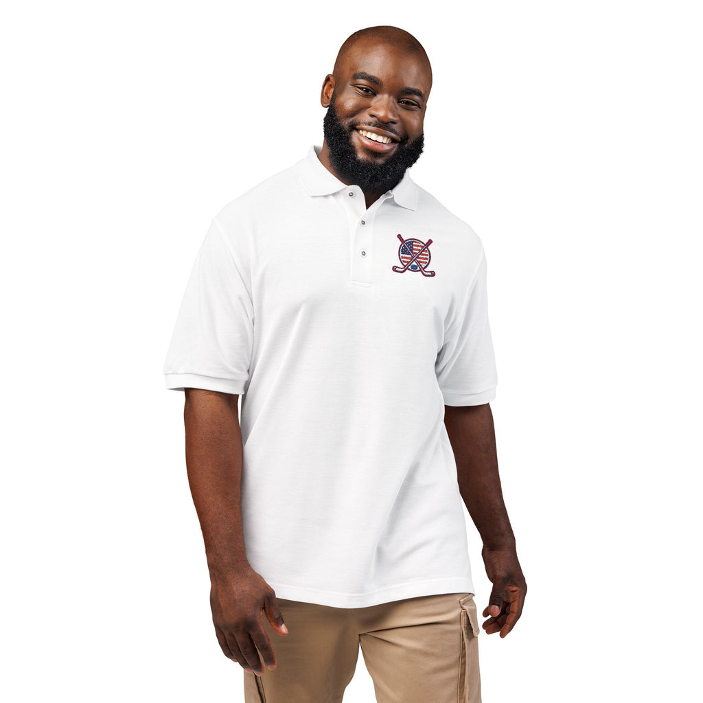 LIV 4 Hockey Embroidered Premium Polo | Crossed Sticks |USA Flag on Sleeve | Relaxed Fit