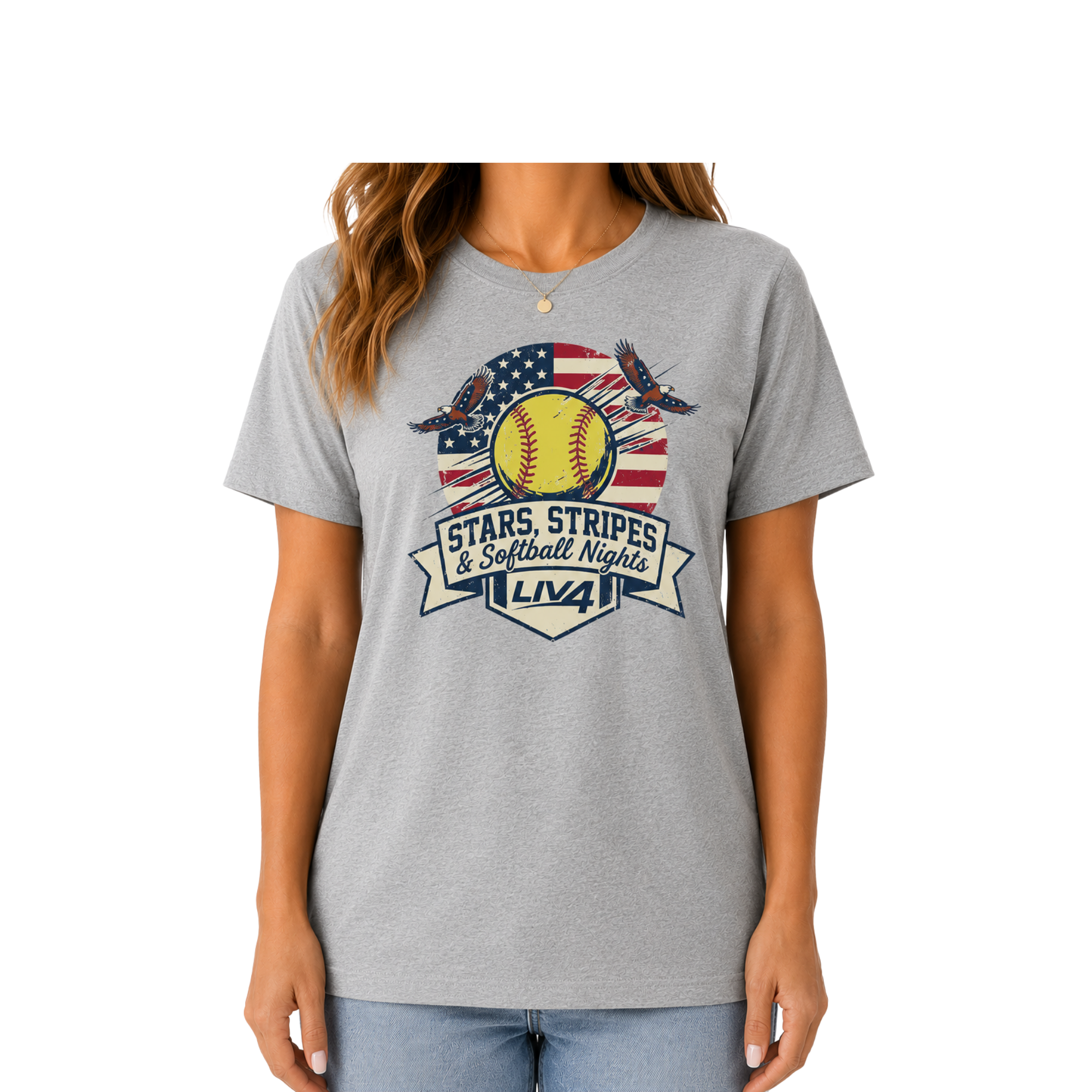 LIV 4 Stars, Stripes and Softball Nights Women's Relaxed Soft Lightweight T-Shirt