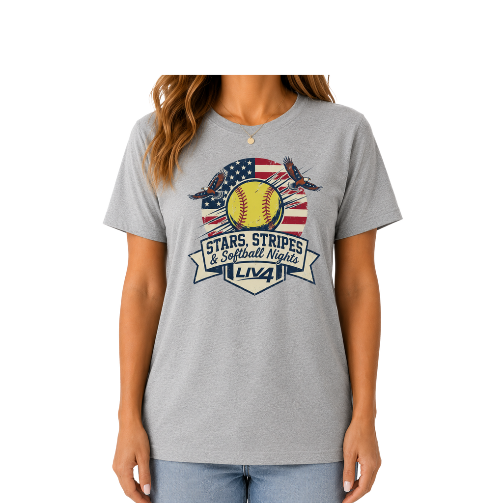 LIV 4 Stars, Stripes and Softball Nights Women's Relaxed Soft Lightweight T-Shirt