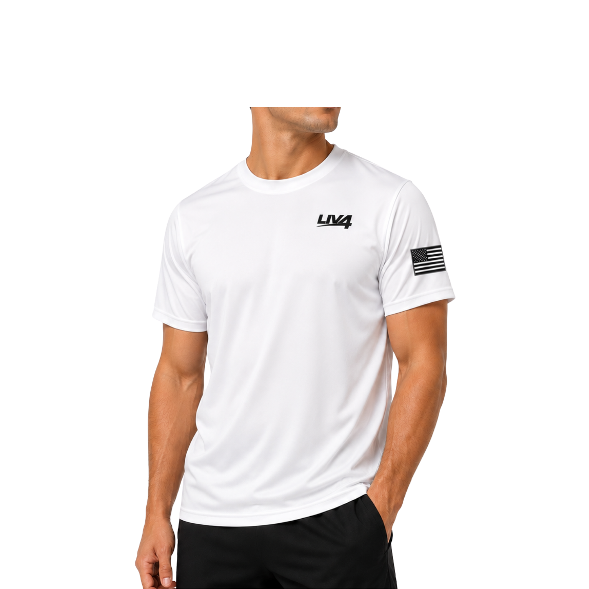 LIV 4 and USA Flag - Men's Performance UV Protection Crew Neck T-Shirt | Black Letter