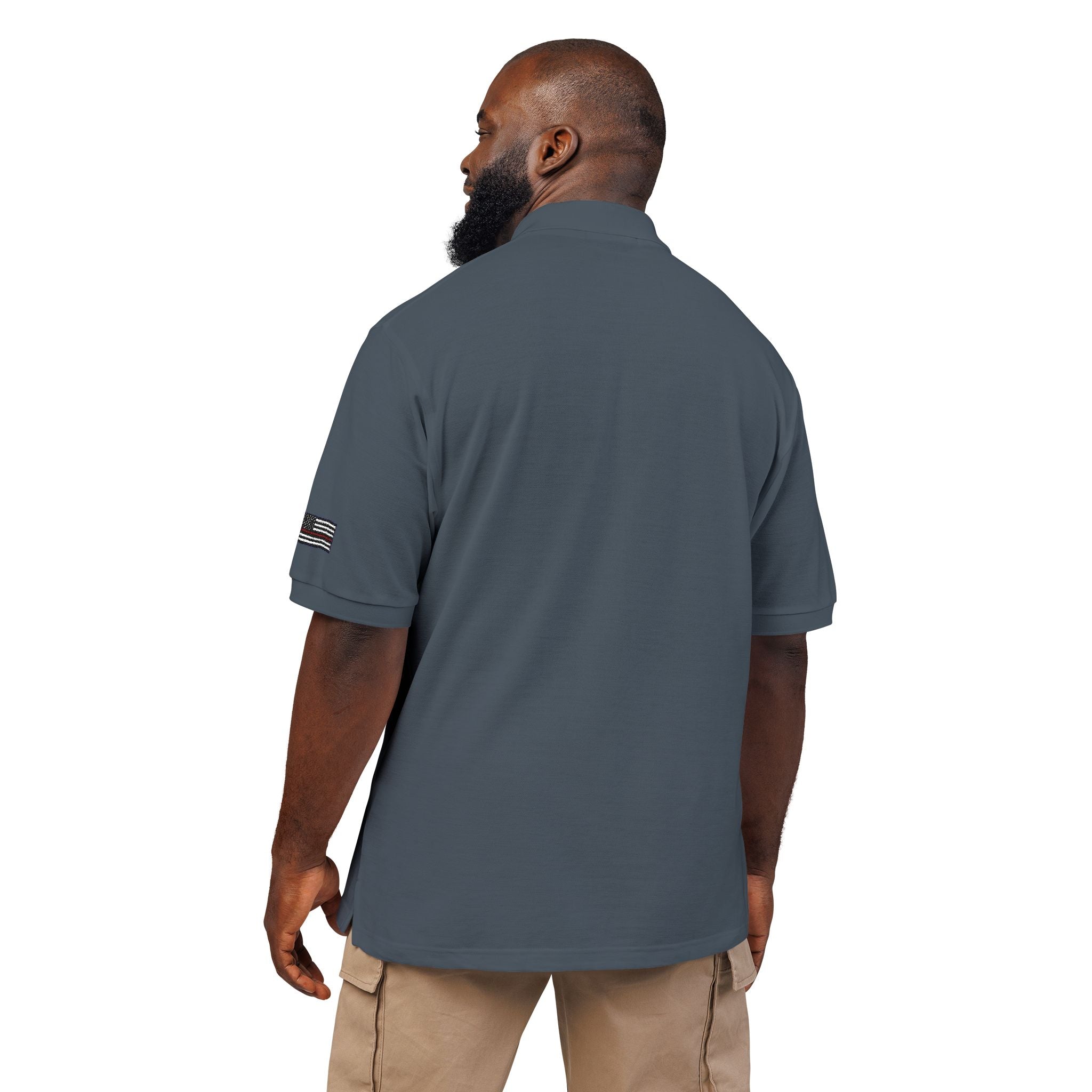 LIV 4 Patriotic Embroidered Premium Polo | Red Line USA Flag on Sleeve | Relaxed Fit