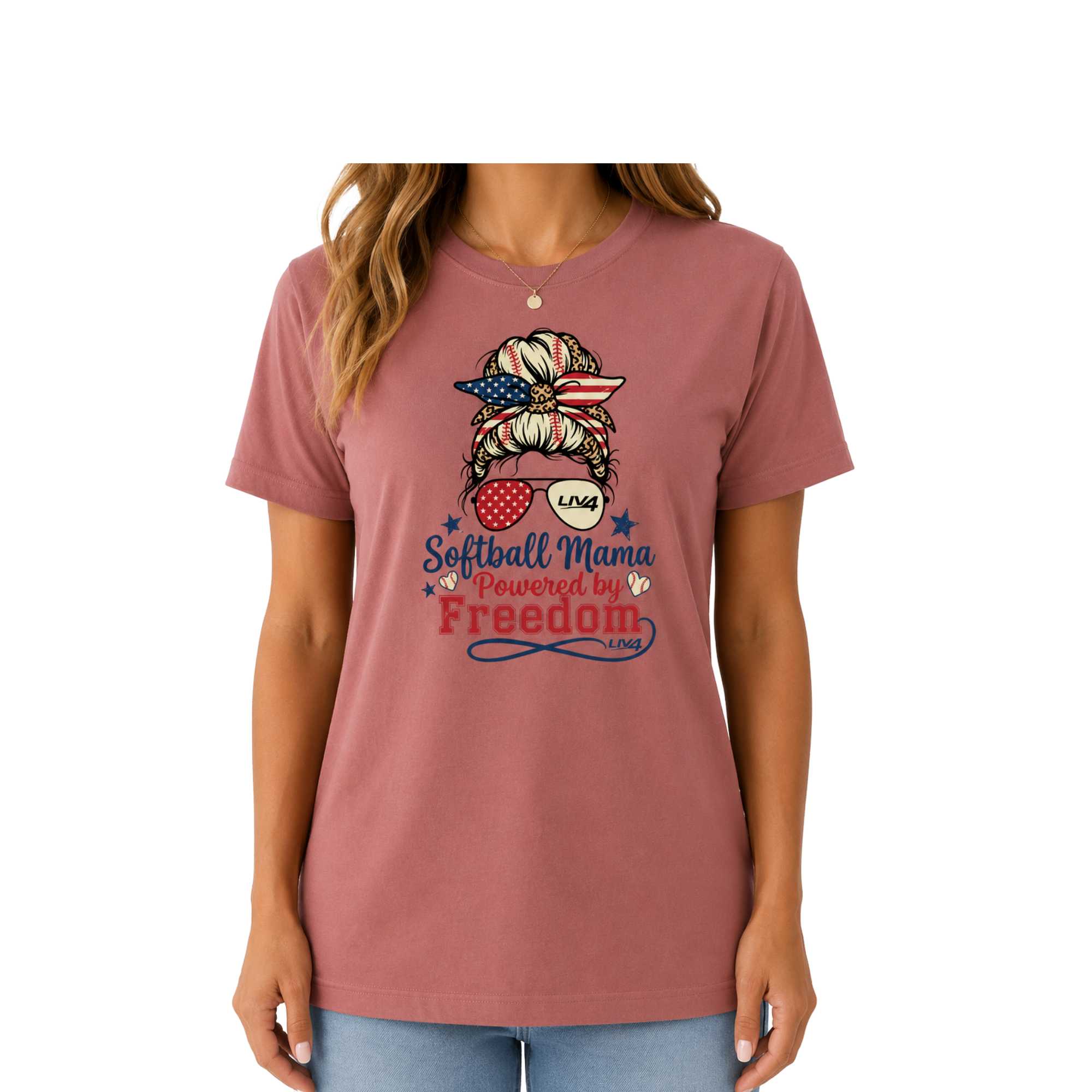 LIV 4 Softball Mama Powered by Freedom Women's Relaxed Soft Lightweight T-Shirt