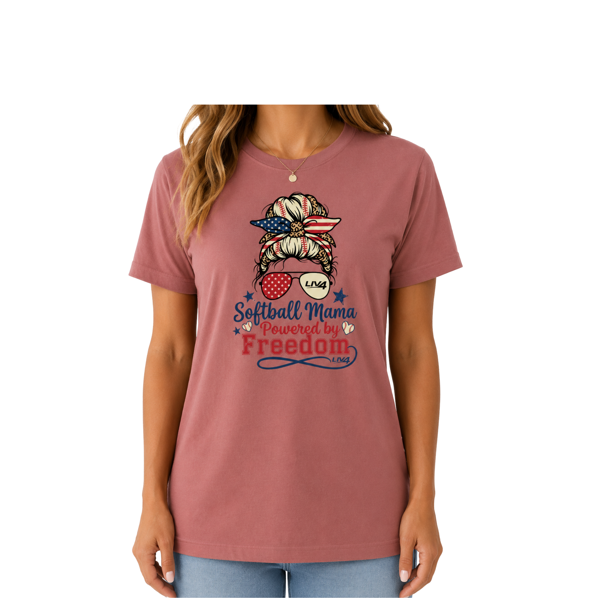 LIV 4 Softball Mama Powered by Freedom Women's Relaxed Soft Lightweight T-Shirt