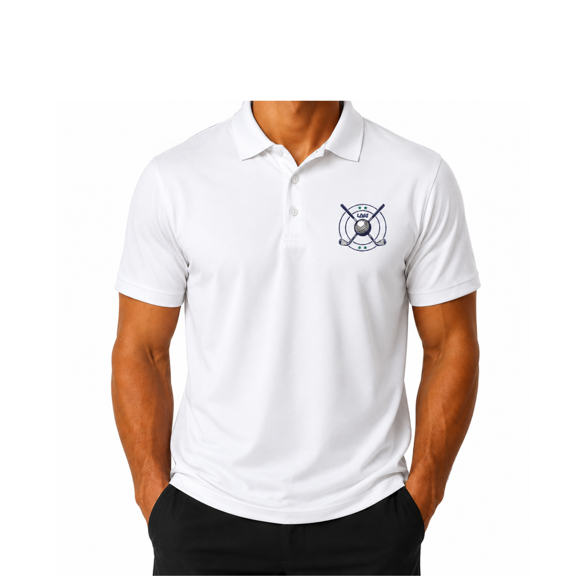 LIV 4 Crossed Golf Clubs Embroidered Men's Performance Polo | Lightweight UPF 50