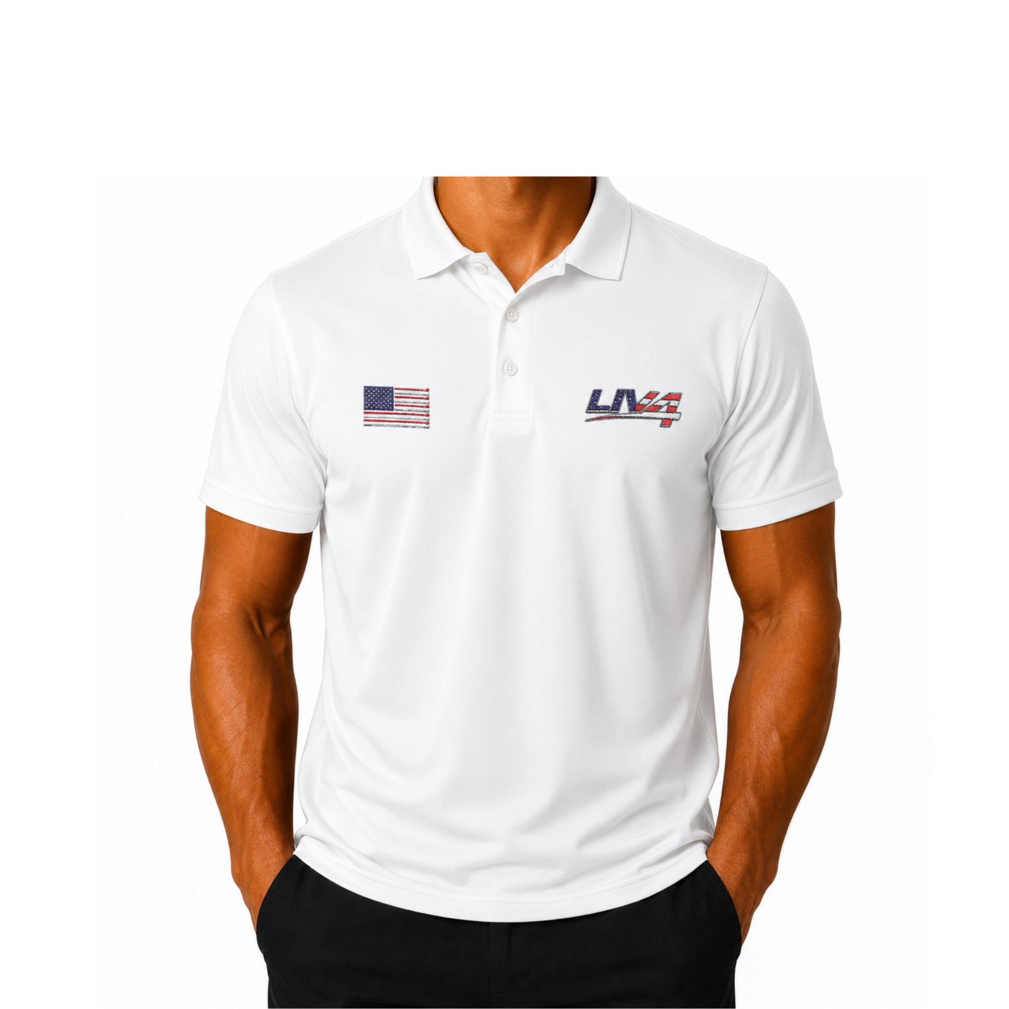 LIV 4 Patriotic Golf Clubs Flag Embroidered Men's Performance Polo | Lightweight UPF 50