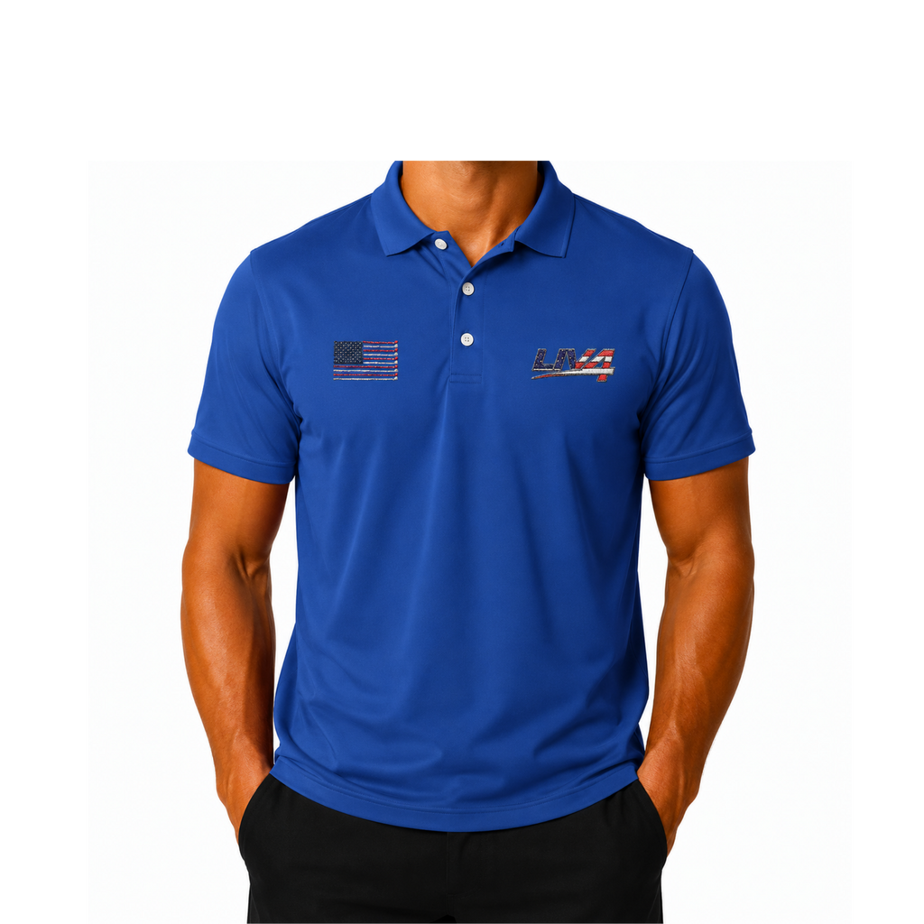 LIV 4 Patriotic Golf Clubs Flag Embroidered Men's Performance Polo | Lightweight UPF 50