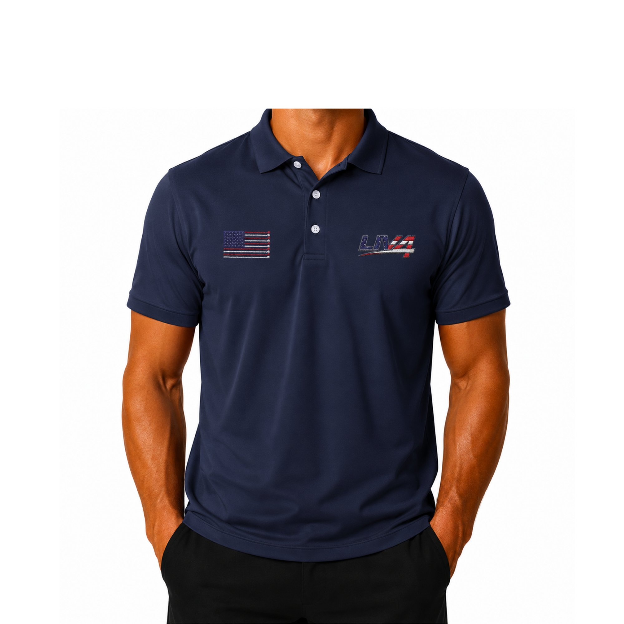 LIV 4 Patriotic Golf Clubs Flag Embroidered Men's Performance Polo | Lightweight UPF 50