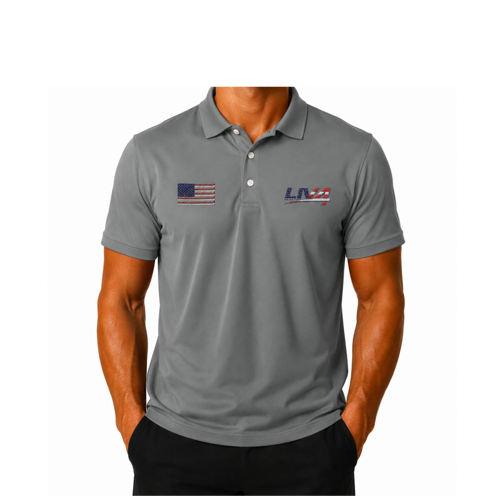 LIV 4 Patriotic Golf Clubs Flag Embroidered Men's Performance Polo | Lightweight UPF 50