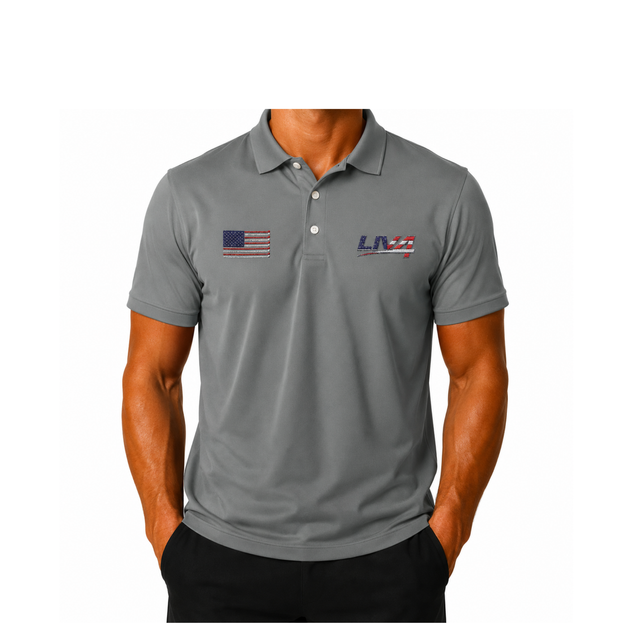 LIV 4 Patriotic Golf Clubs Flag Embroidered Men's Performance Polo | Lightweight UPF 50
