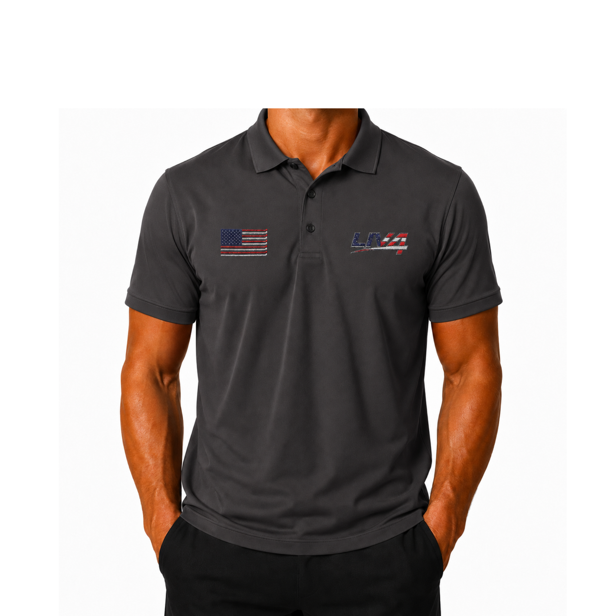 LIV 4 Patriotic Golf Clubs Flag Embroidered Men's Performance Polo | Lightweight UPF 50