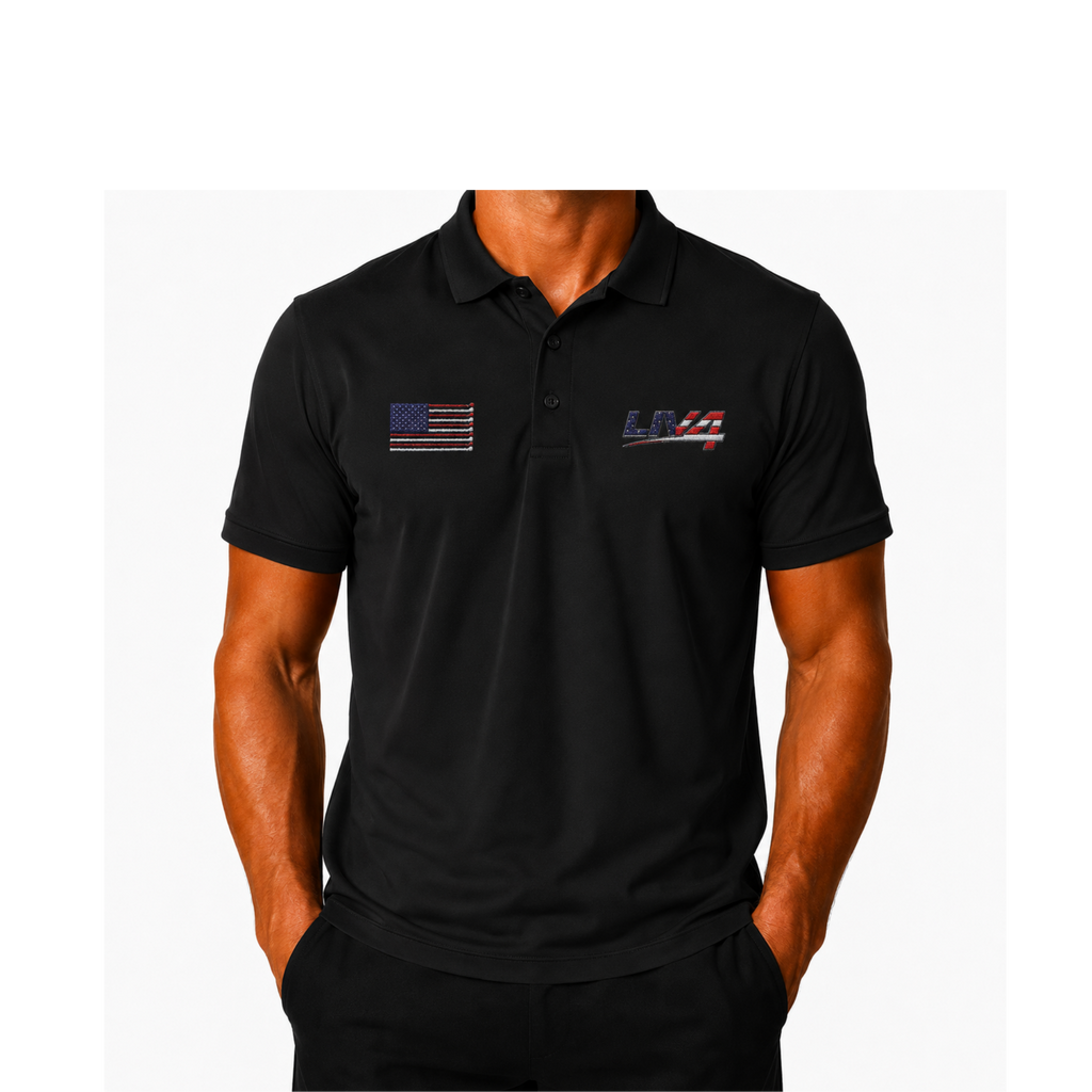LIV 4 Patriotic Golf Clubs Flag Embroidered Men's Performance Polo | Lightweight UPF 50