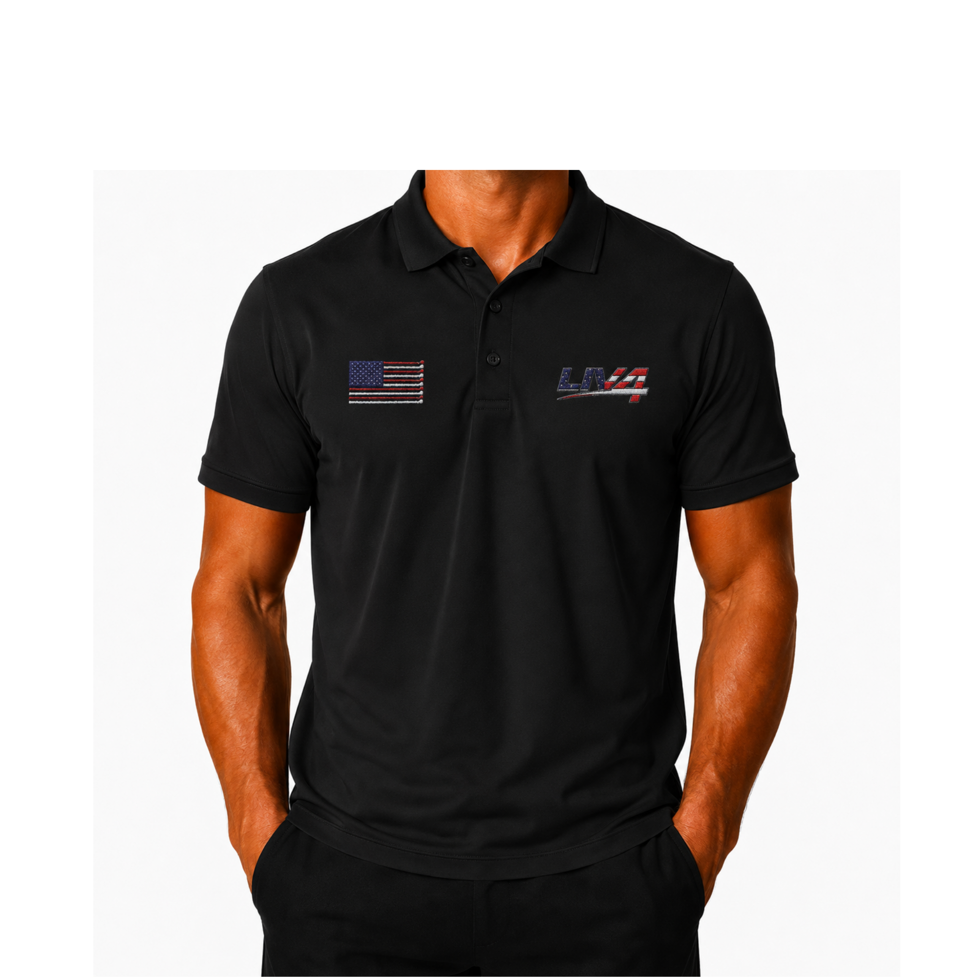 LIV 4 Patriotic Golf Clubs Flag Embroidered Men's Performance Polo | Lightweight UPF 50