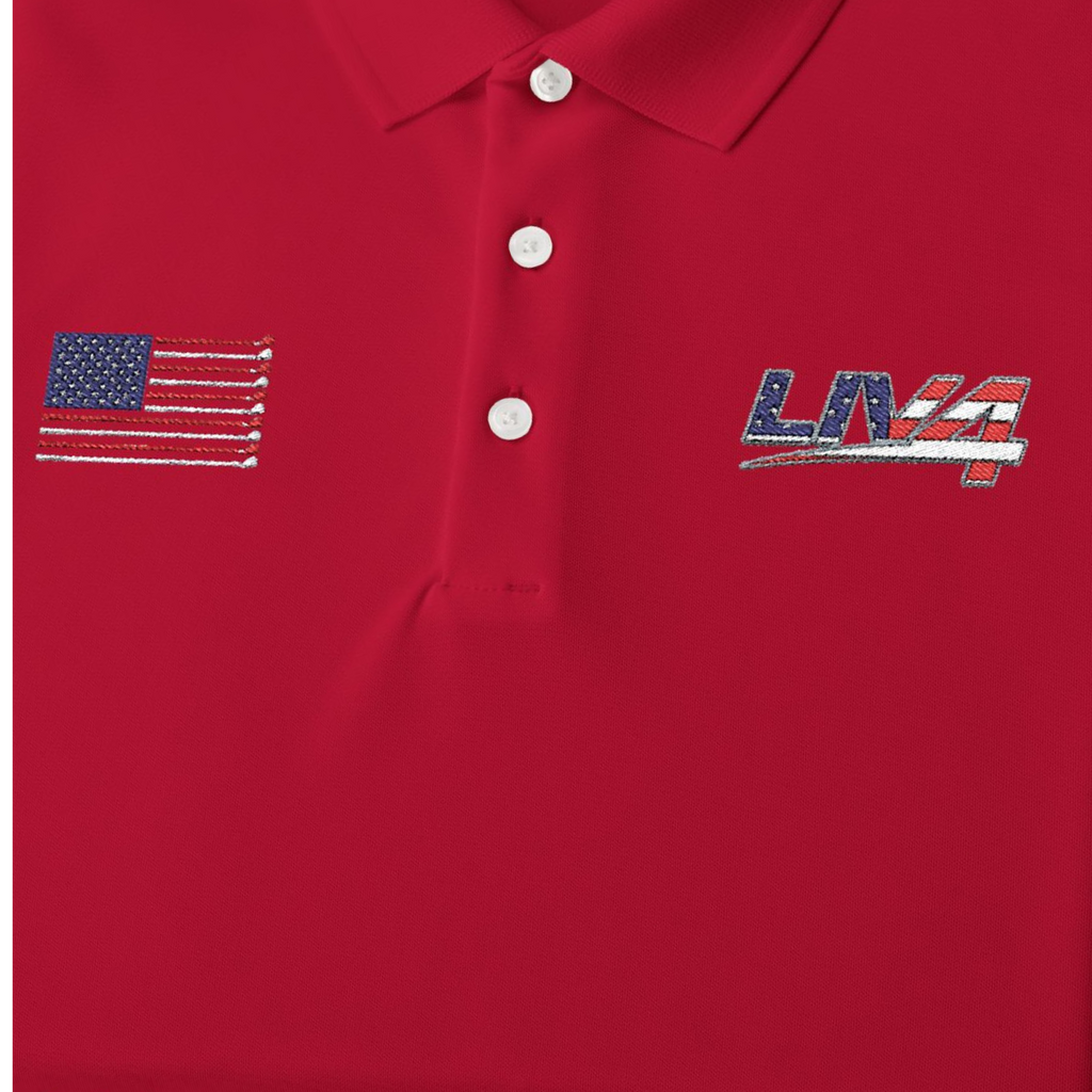 LIV 4 Patriotic Golf Clubs Flag Embroidered Men's Performance Polo | Lightweight UPF 50