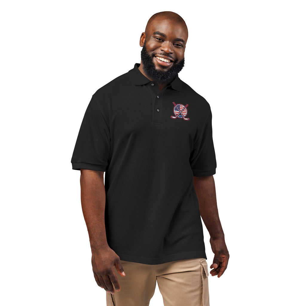 LIV 4 Hockey Embroidered Premium Polo | Crossed Sticks |USA Flag on Sleeve | Relaxed Fit
