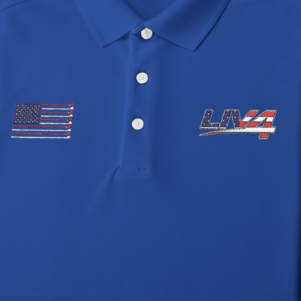 LIV 4 Patriotic Golf Clubs Flag Embroidered Men's Performance Polo | Lightweight UPF 50