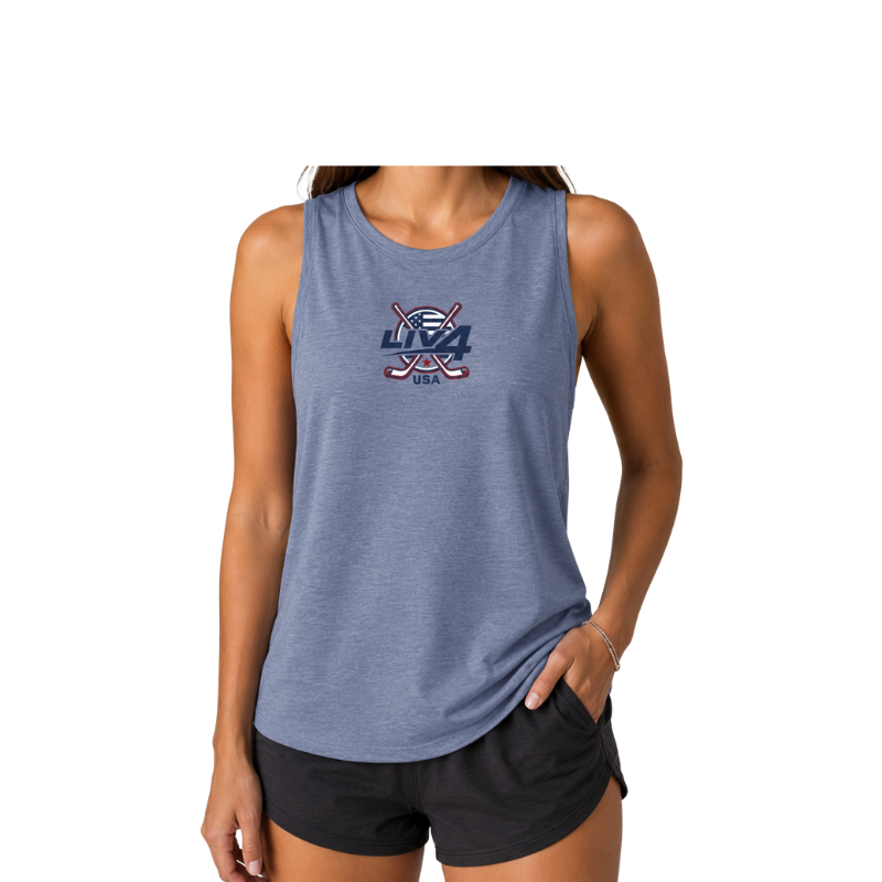 LIV 4 Hockey USA Women's Tri-Blend Wicking Tank | Blue Letter