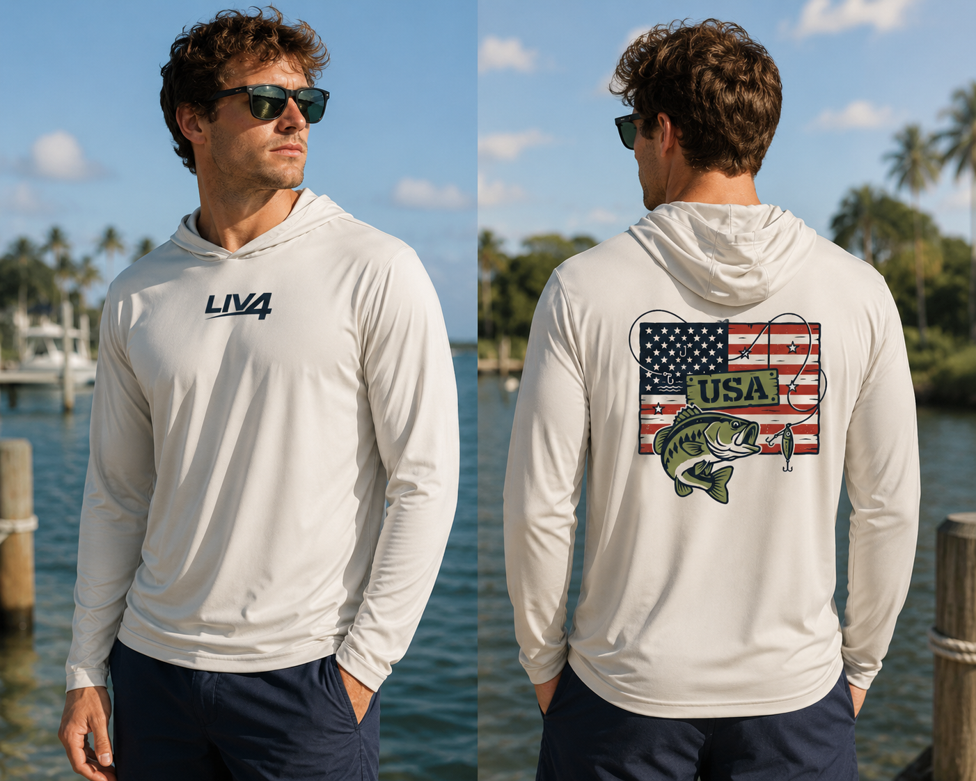 LIV 4 USA Bass Fish Lightweight Hoodie | UPF 50+
