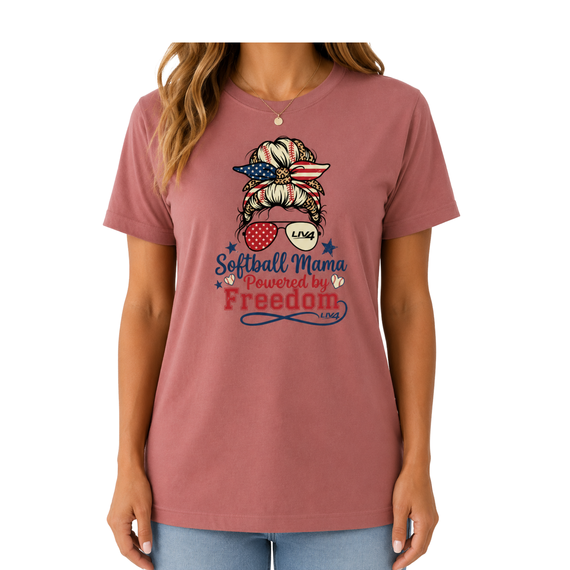 LIV 4 Softball Mama Powered by Freedom Women's Relaxed Soft Lightweight T-Shirt