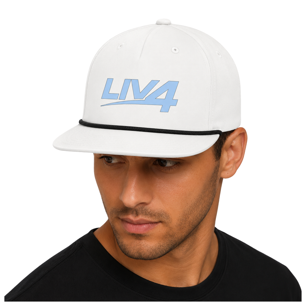 LIV 4 Rope Detail Snapback Cap | Flat Bill and UPF 50+| Blue/Grey Logo