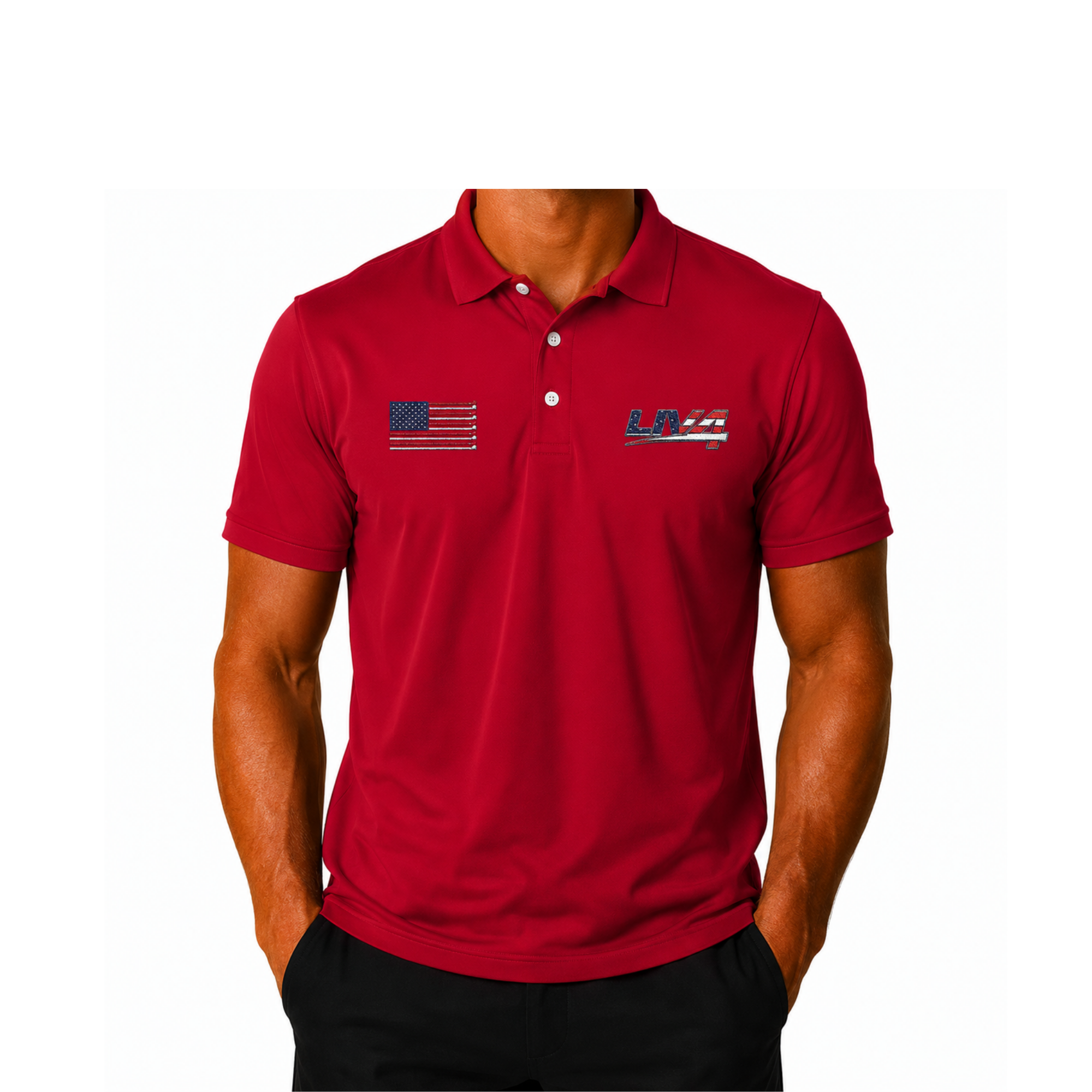 LIV 4 Patriotic Golf Clubs Flag Embroidered Men's Performance Polo | Lightweight UPF 50