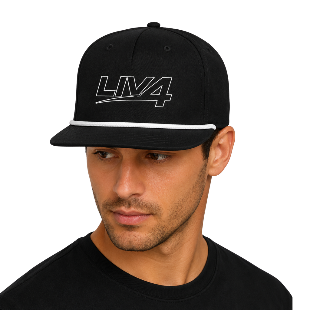 LIV 4 Rope Detail Snapback Cap | Flat Bill and UPF 50+ | Black Logo