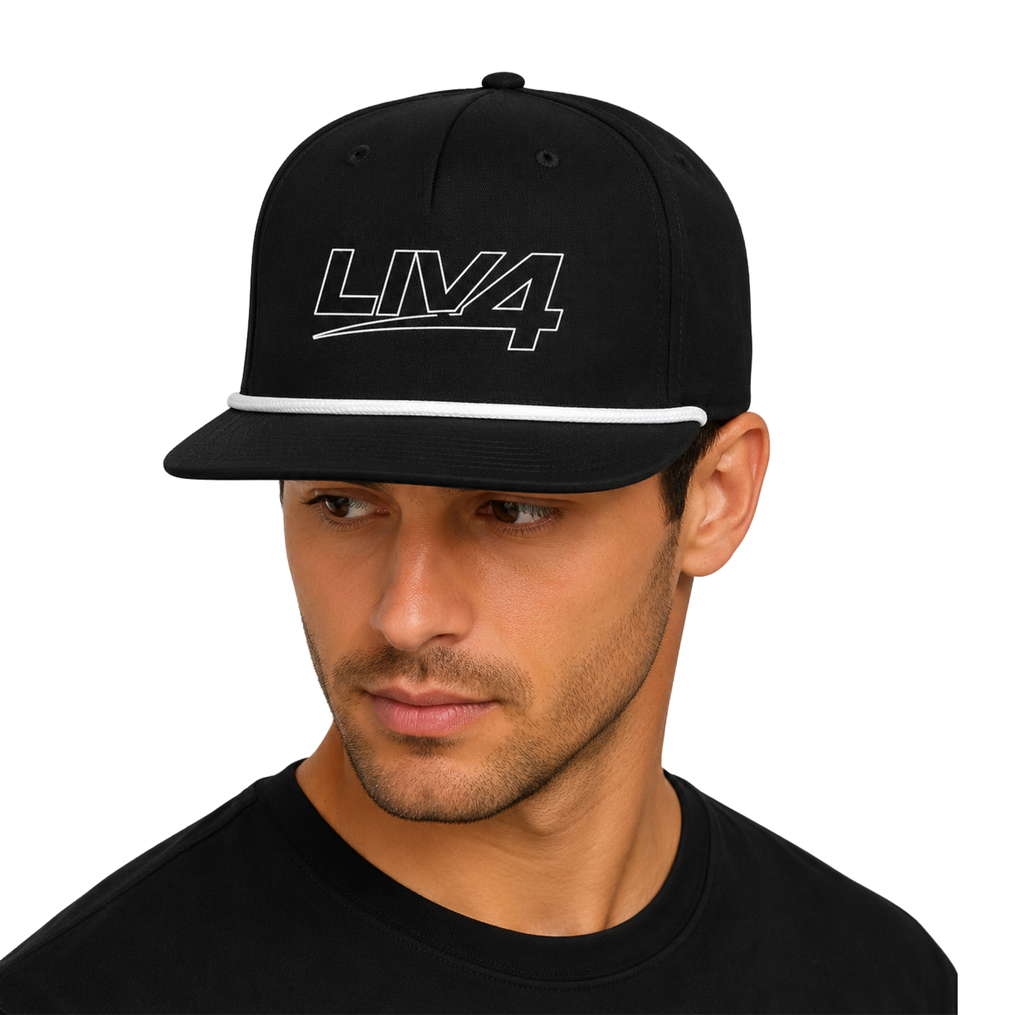 LIV 4 Rope Detail Snapback Cap | Flat Bill and UPF 50+ | Black Logo