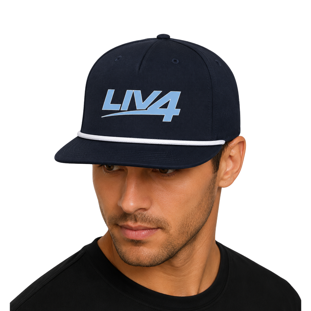 LIV 4 Rope Detail Snapback Cap | Flat Bill and UPF 50+ | Light Blue Letter
