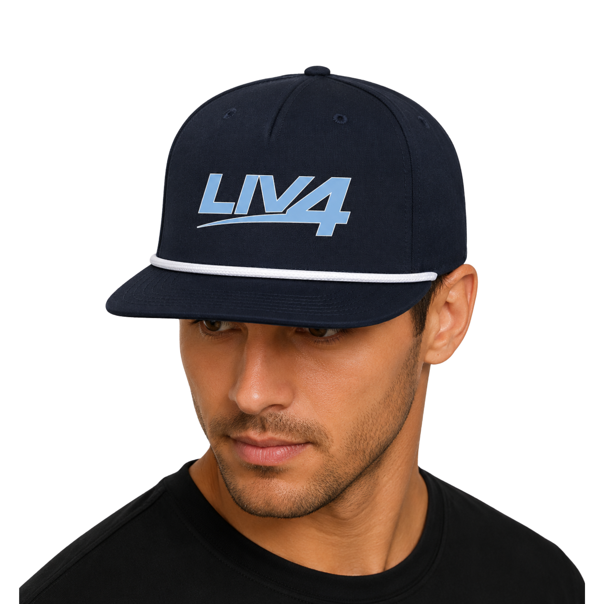 LIV 4 Rope Detail Snapback Cap | Flat Bill and UPF 50+ | Light Blue Letter