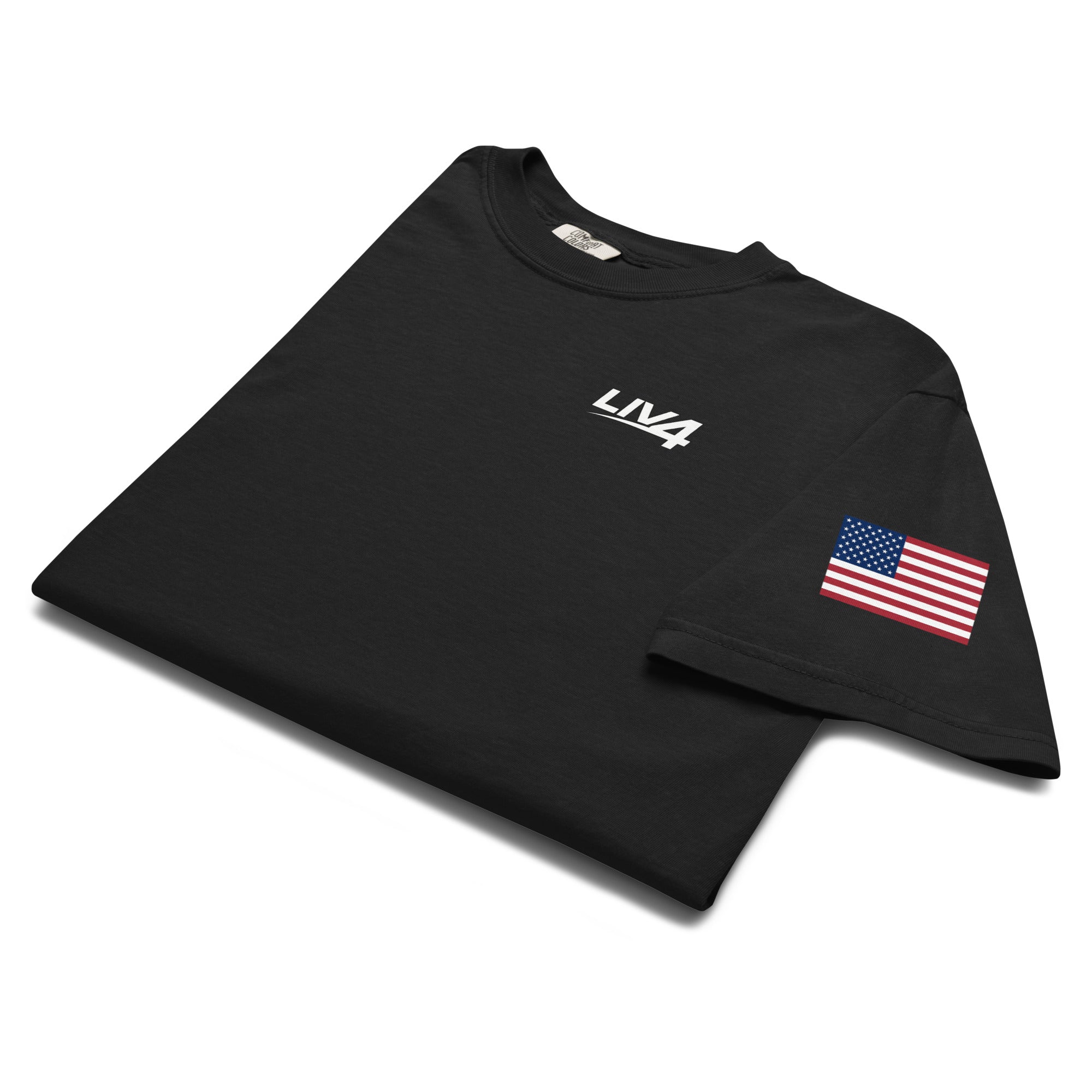 LIV 4 USA Flag on Sleeve Unisex Soft Heavyweight T-Shirt | White Logo