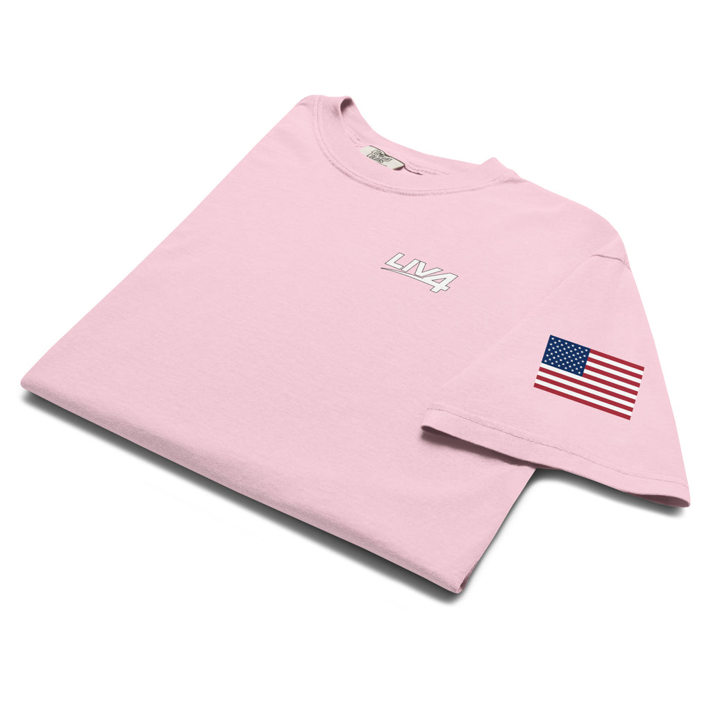 LIV 4 USA Flag on Sleeve Unisex Soft Heavyweight T-Shirt | White Logo