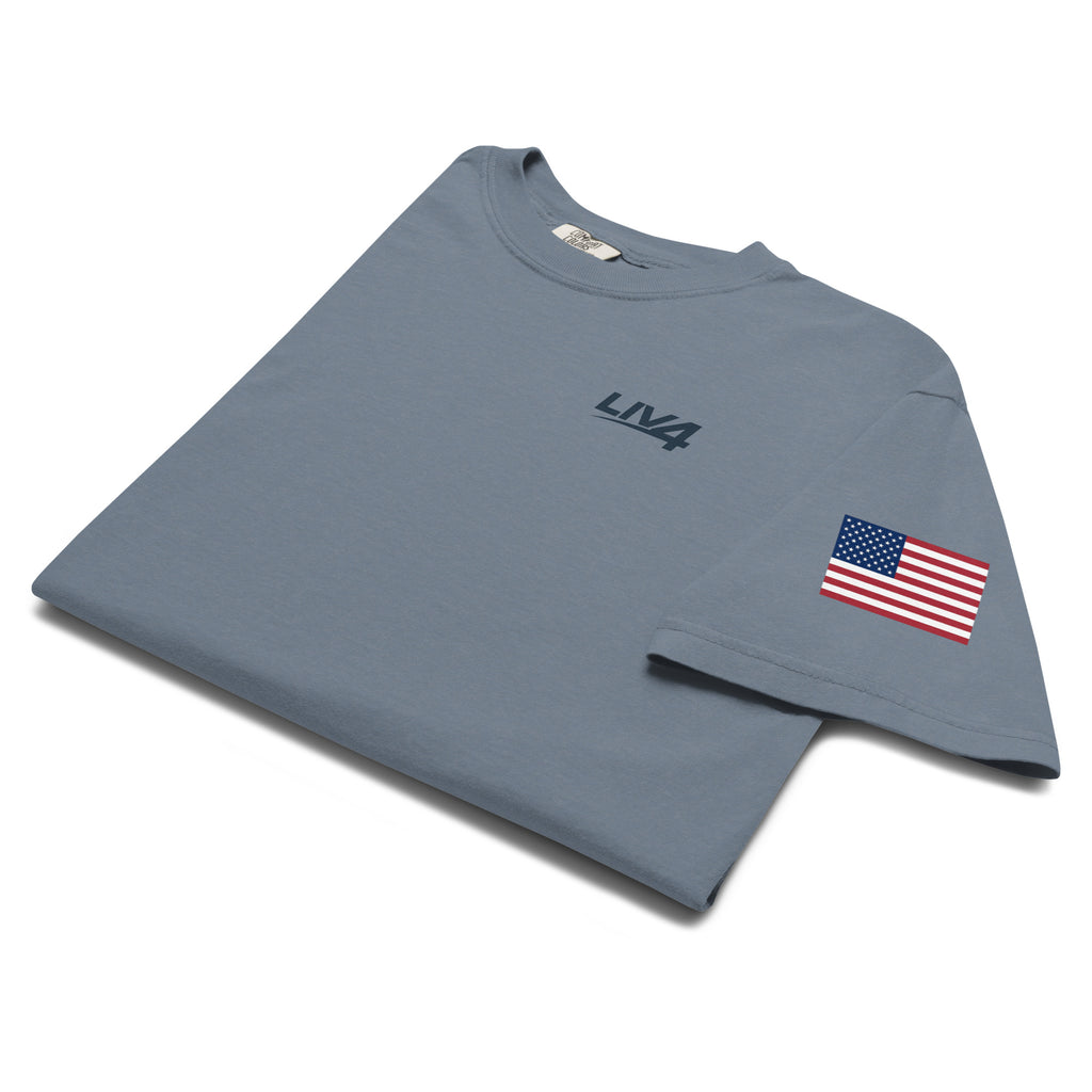 LIV 4 USA Flag on Sleeve Unisex Soft Heavyweight T-Shirt | Black Logo