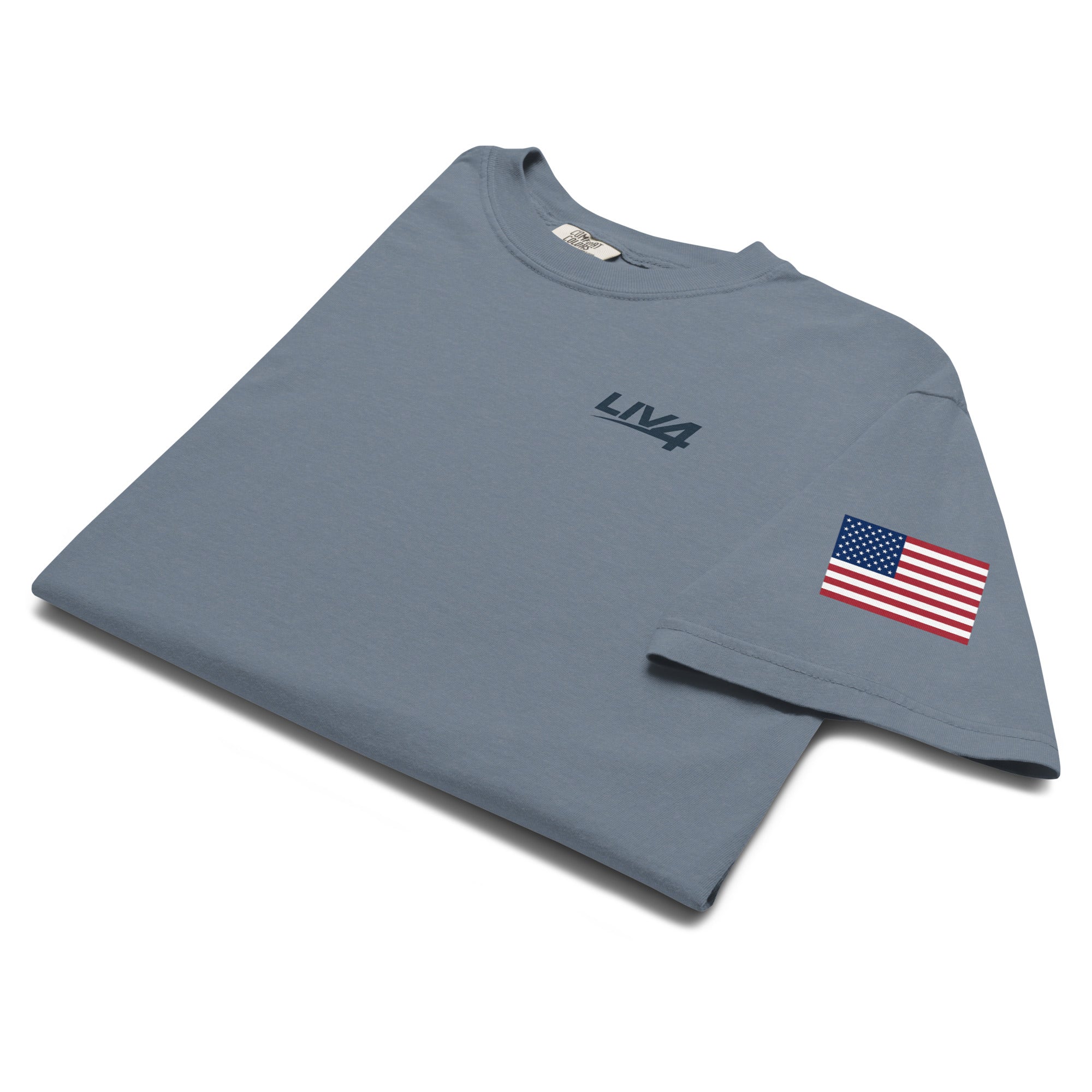 LIV 4 USA Flag on Sleeve Unisex Soft Heavyweight T-Shirt | Black Logo