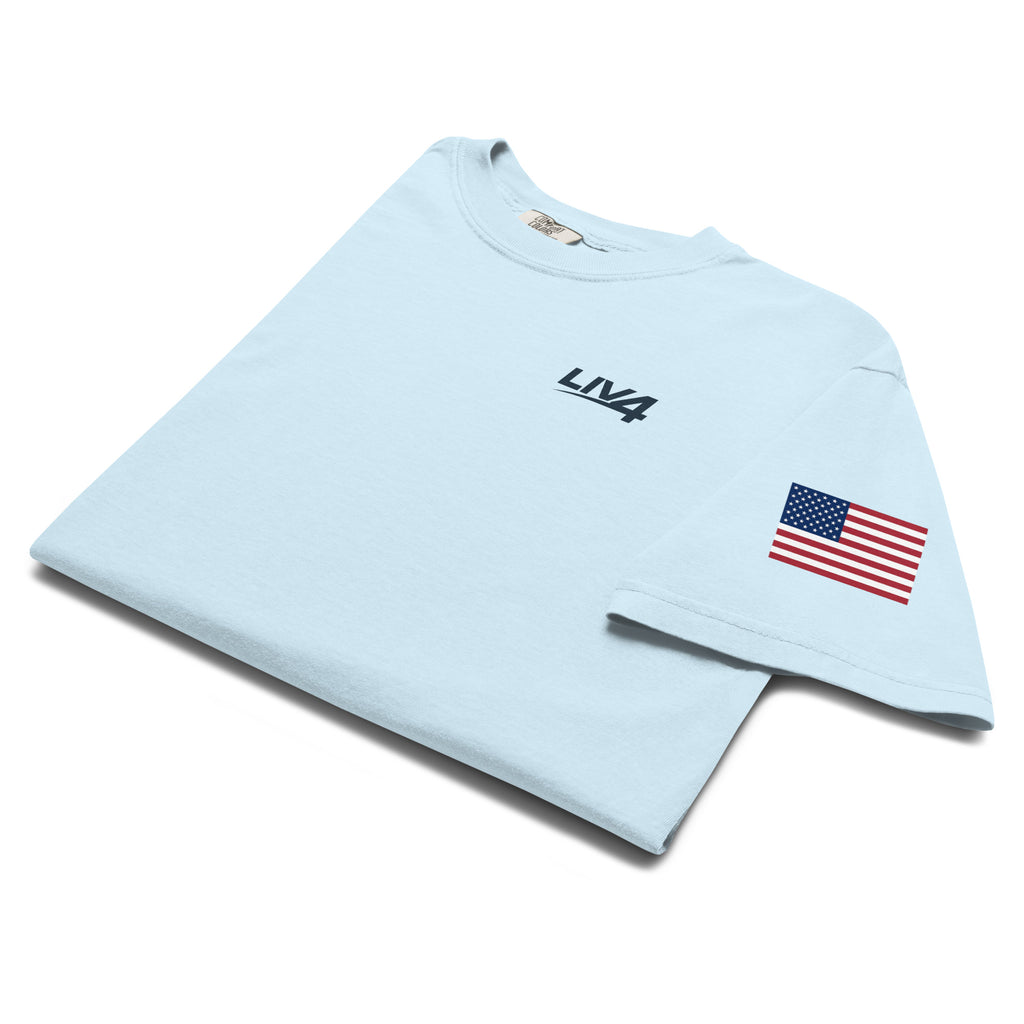 LIV 4 USA Flag on Sleeve Unisex Soft Heavyweight T-Shirt | Black Logo