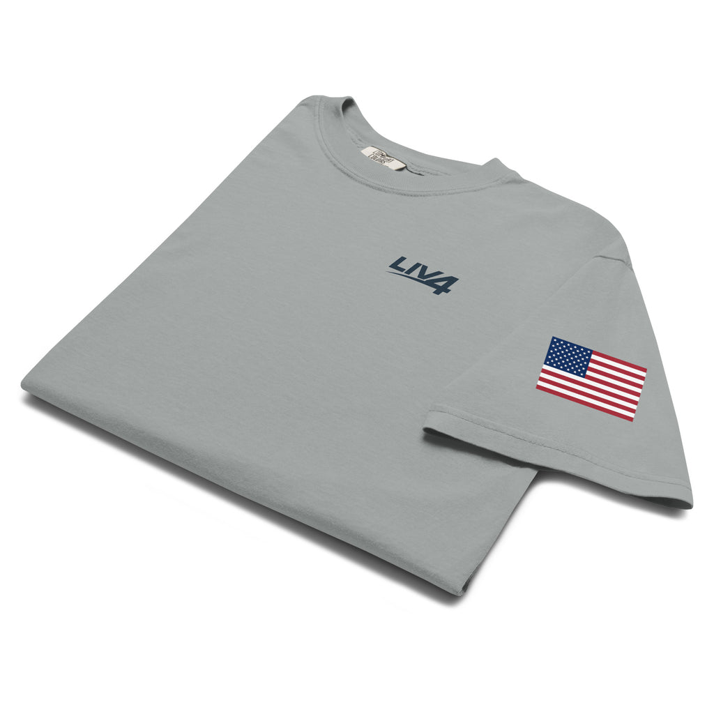 LIV 4 USA Flag on Sleeve Unisex Soft Heavyweight T-Shirt | Black Logo
