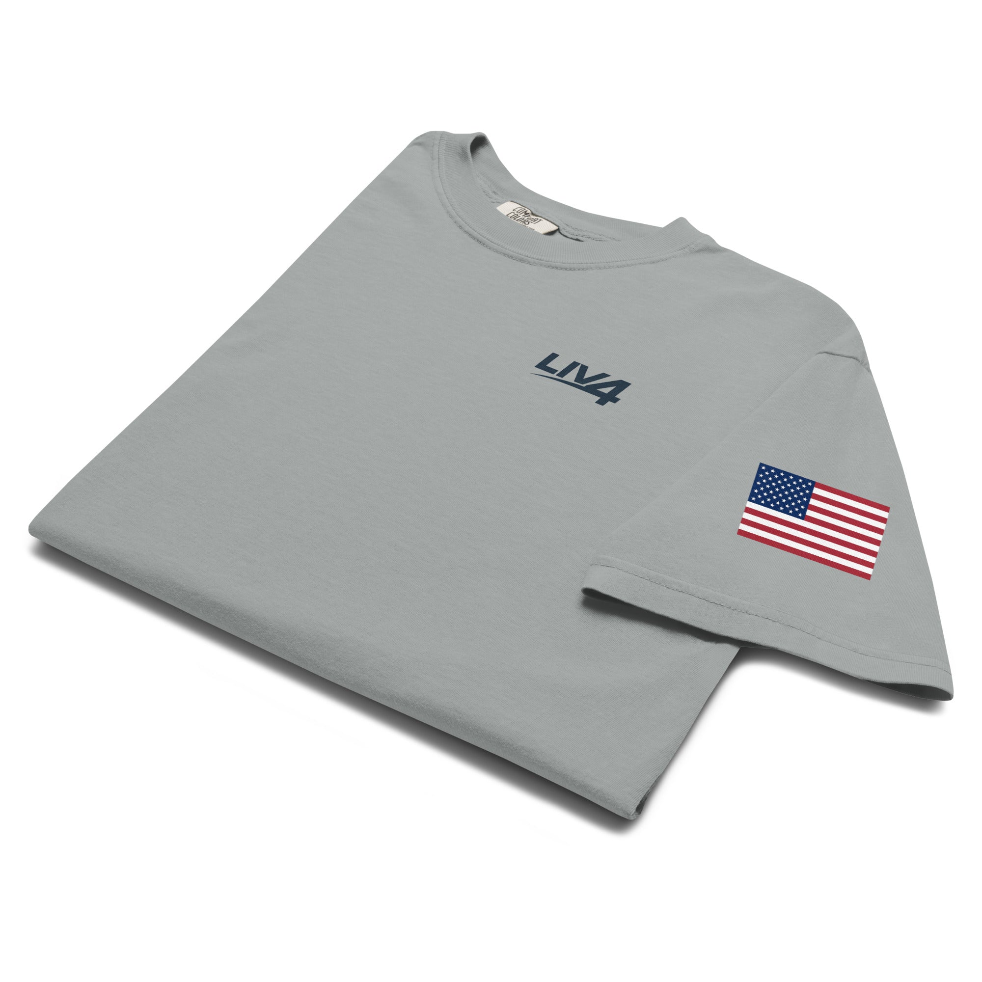 LIV 4 USA Flag on Sleeve Unisex Soft Heavyweight T-Shirt | Black Logo