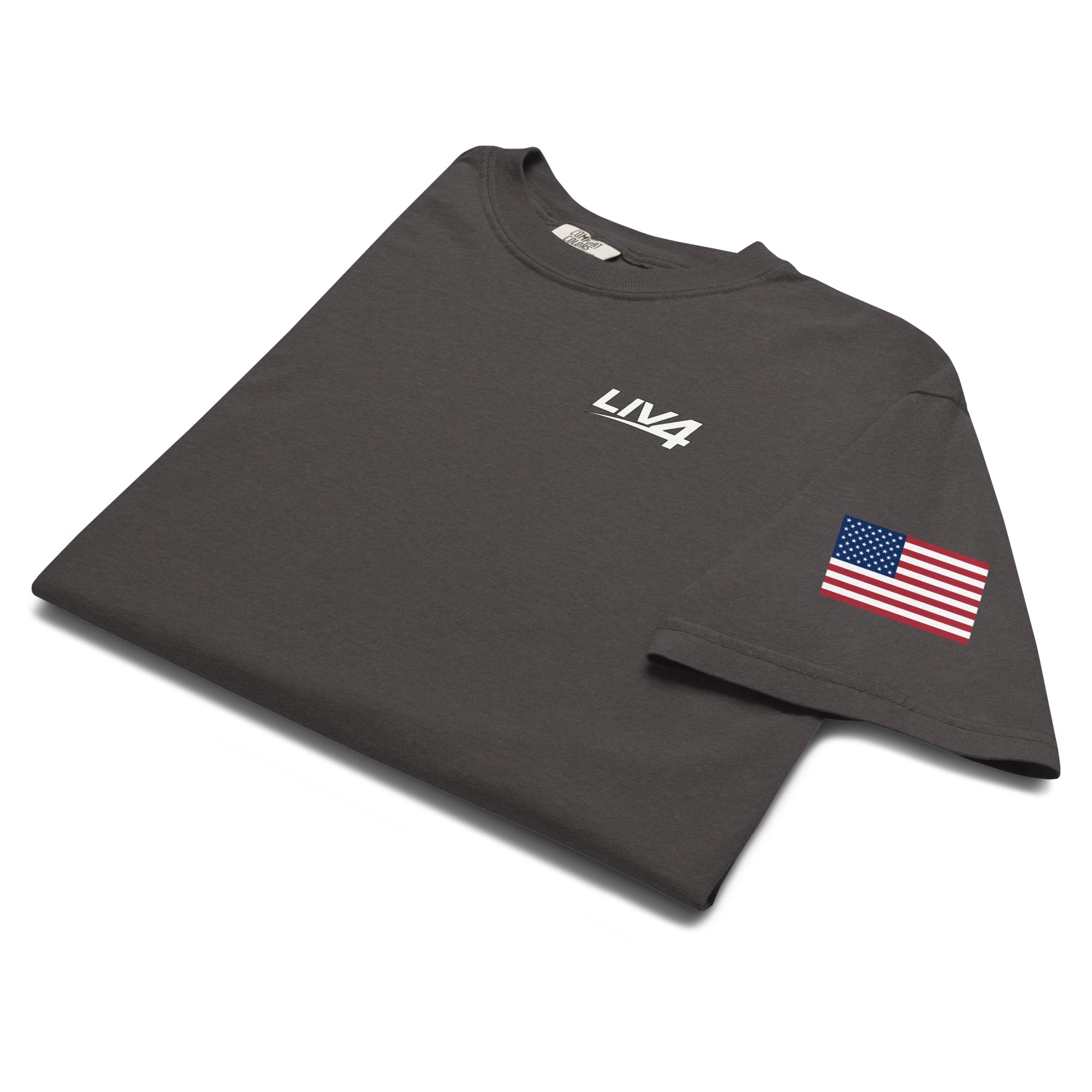 LIV 4 USA Flag on Sleeve Unisex Soft Heavyweight T-Shirt | White Logo