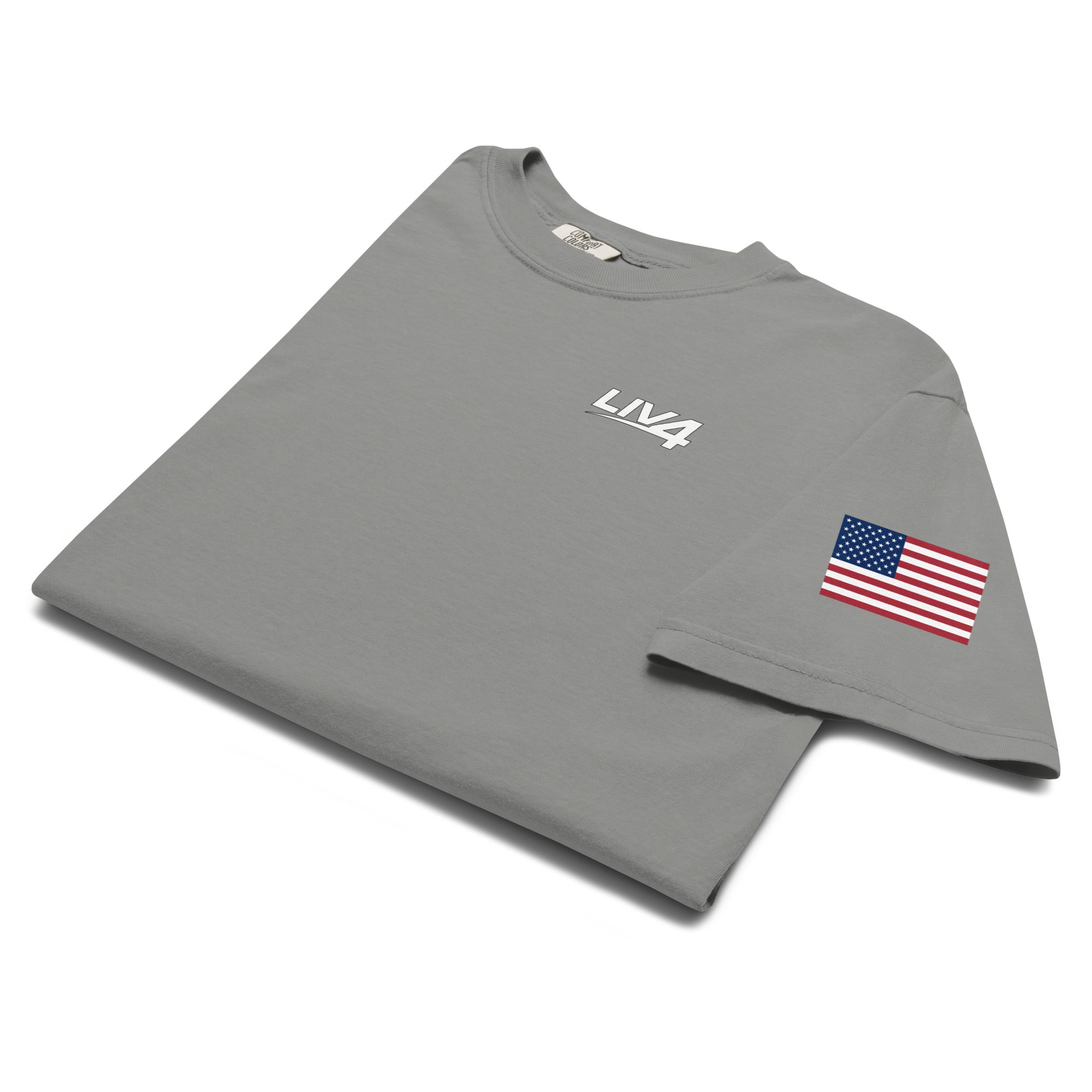 LIV 4 USA Flag on Sleeve Unisex Soft Heavyweight T-Shirt | White Logo