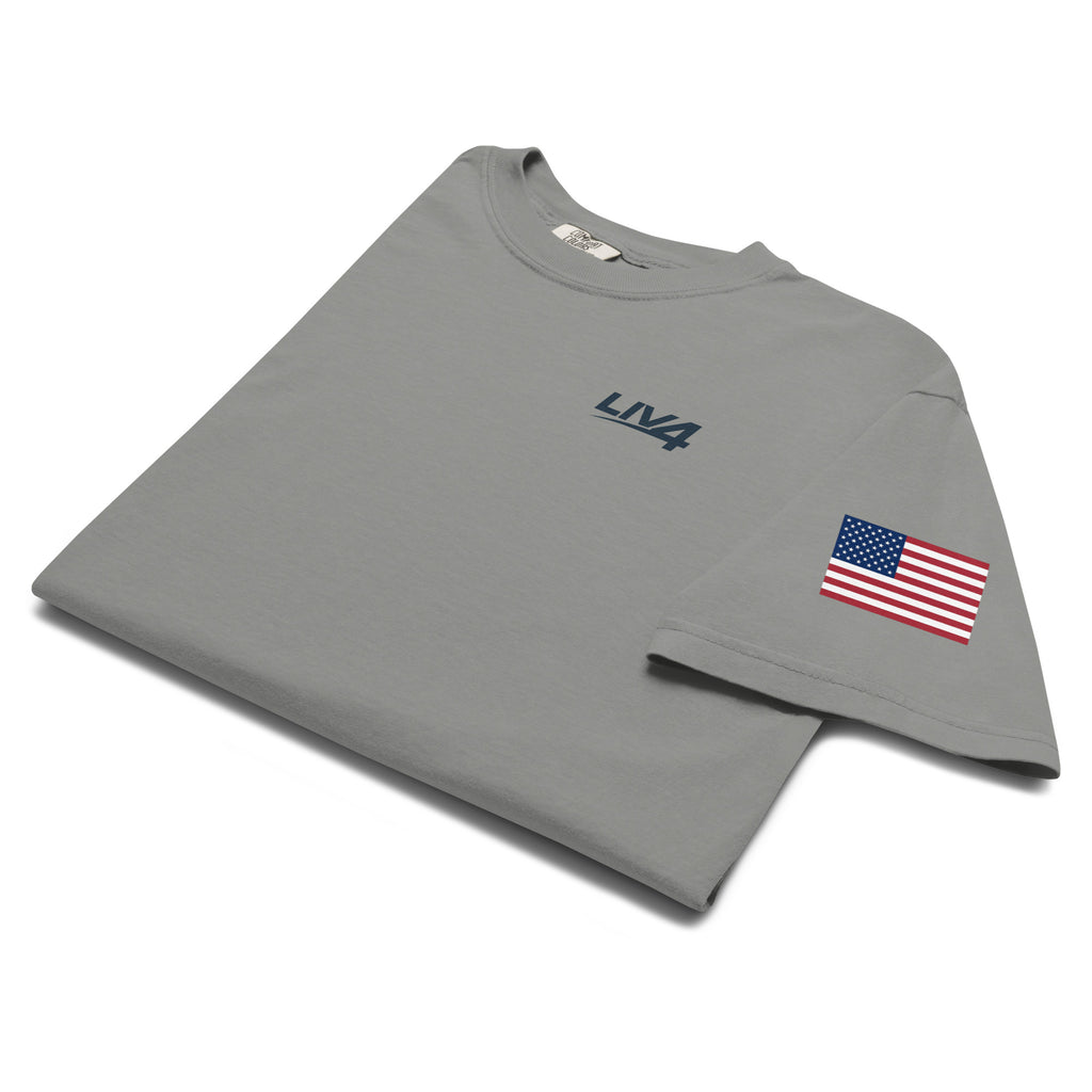 LIV 4 USA Flag on Sleeve Unisex Soft Heavyweight T-Shirt | Black Logo
