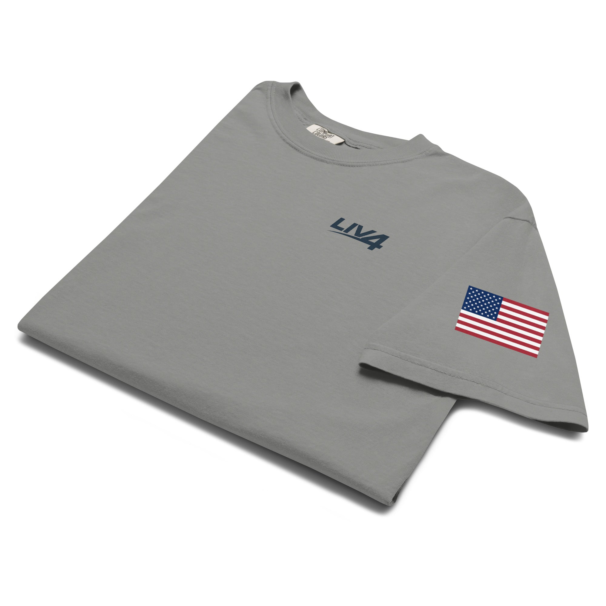 LIV 4 USA Flag on Sleeve Unisex Soft Heavyweight T-Shirt | Black Logo