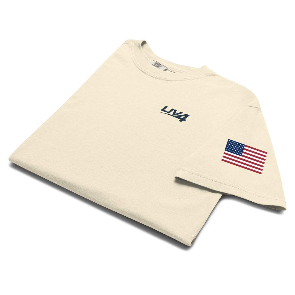 LIV 4 USA Flag on Sleeve Unisex Soft Heavyweight T-Shirt | Black Logo