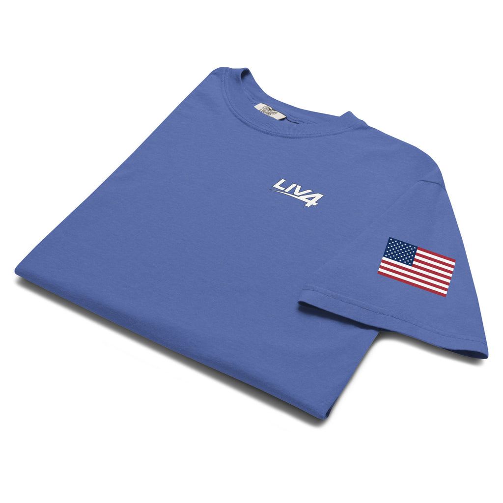 LIV 4 USA Flag on Sleeve Unisex Soft Heavyweight T-Shirt | White Logo