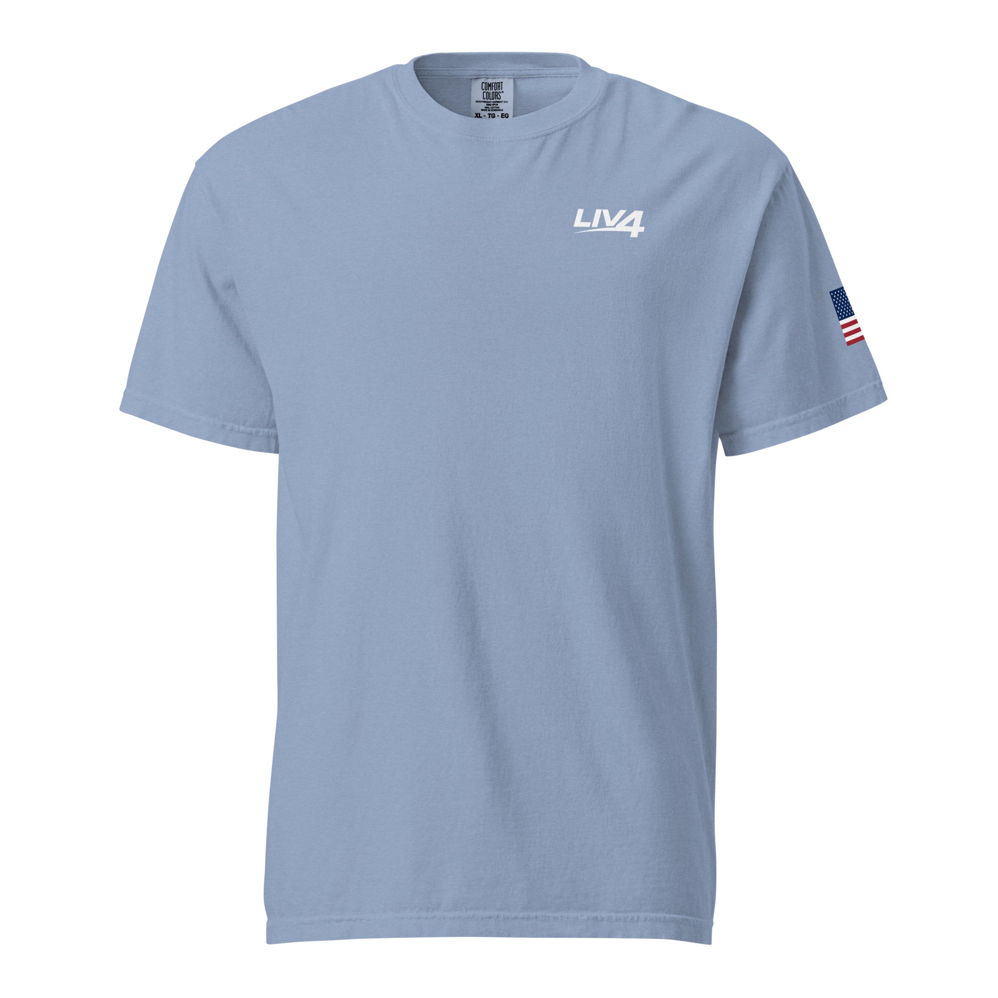 LIV 4 USA Flag on Sleeve Unisex Soft Heavyweight T-Shirt | White Logo