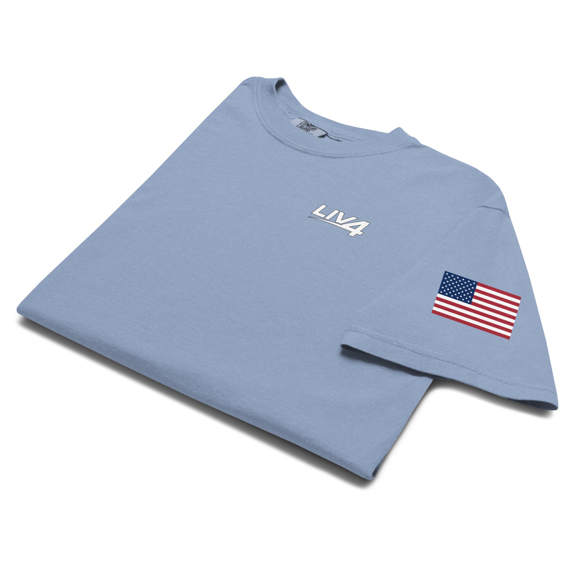 LIV 4 USA Flag on Sleeve Unisex Soft Heavyweight T-Shirt | White Logo