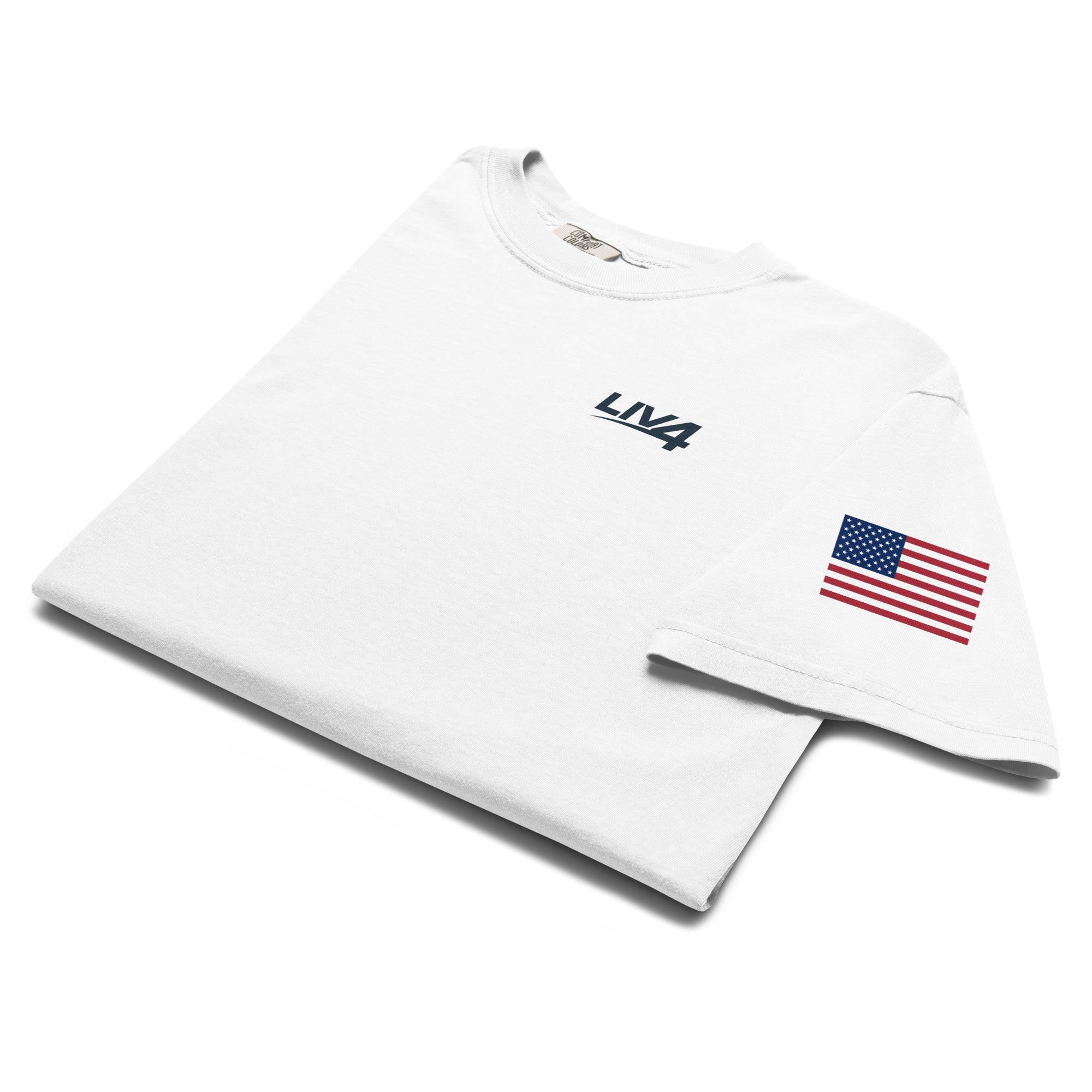LIV 4 USA Flag on Sleeve Unisex Soft Heavyweight T-Shirt | Black Logo
