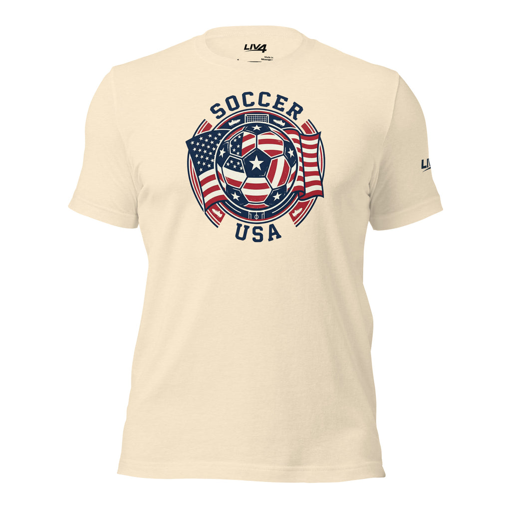 LIV 4 Soccer with USA Flag Unisex T-Shirt