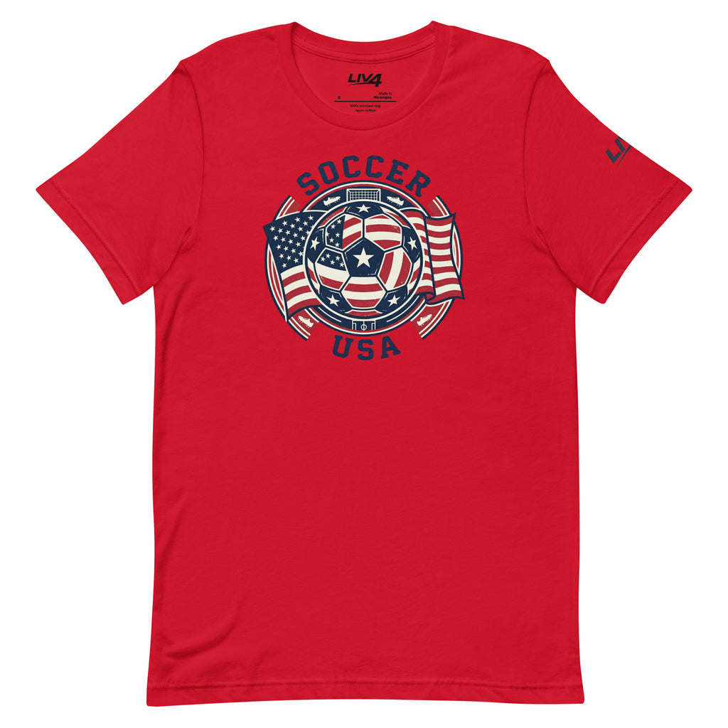 LIV 4 Soccer with USA Flag Unisex T-Shirt