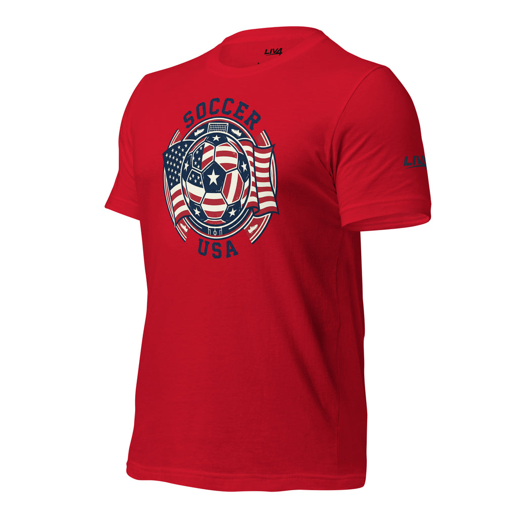 LIV 4 Soccer with USA Flag Unisex T-Shirt